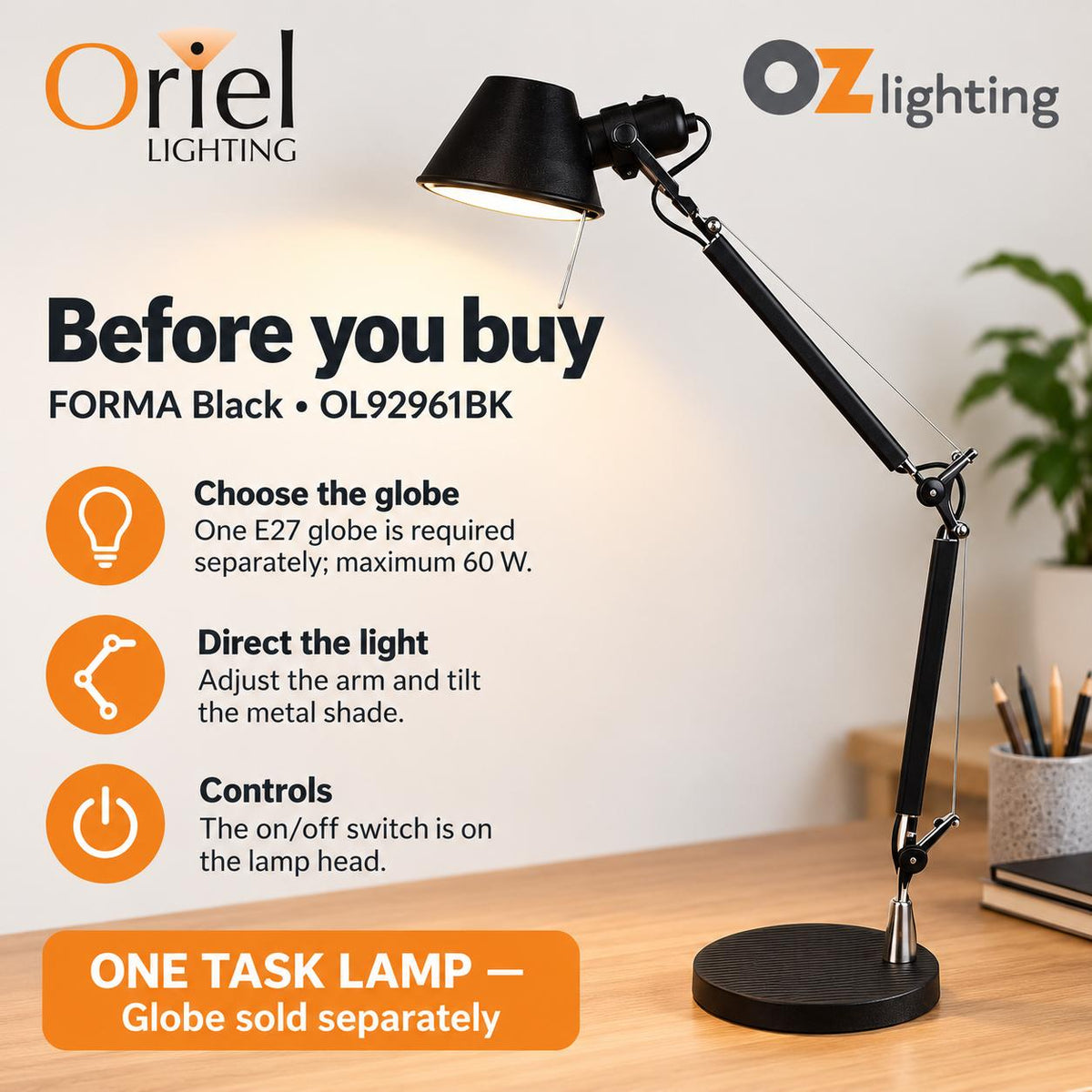 Oriel FORMA Desk & Table Lamp - Retro Styled Adjustable-Oriel Lighting-Ozlighting.com.au