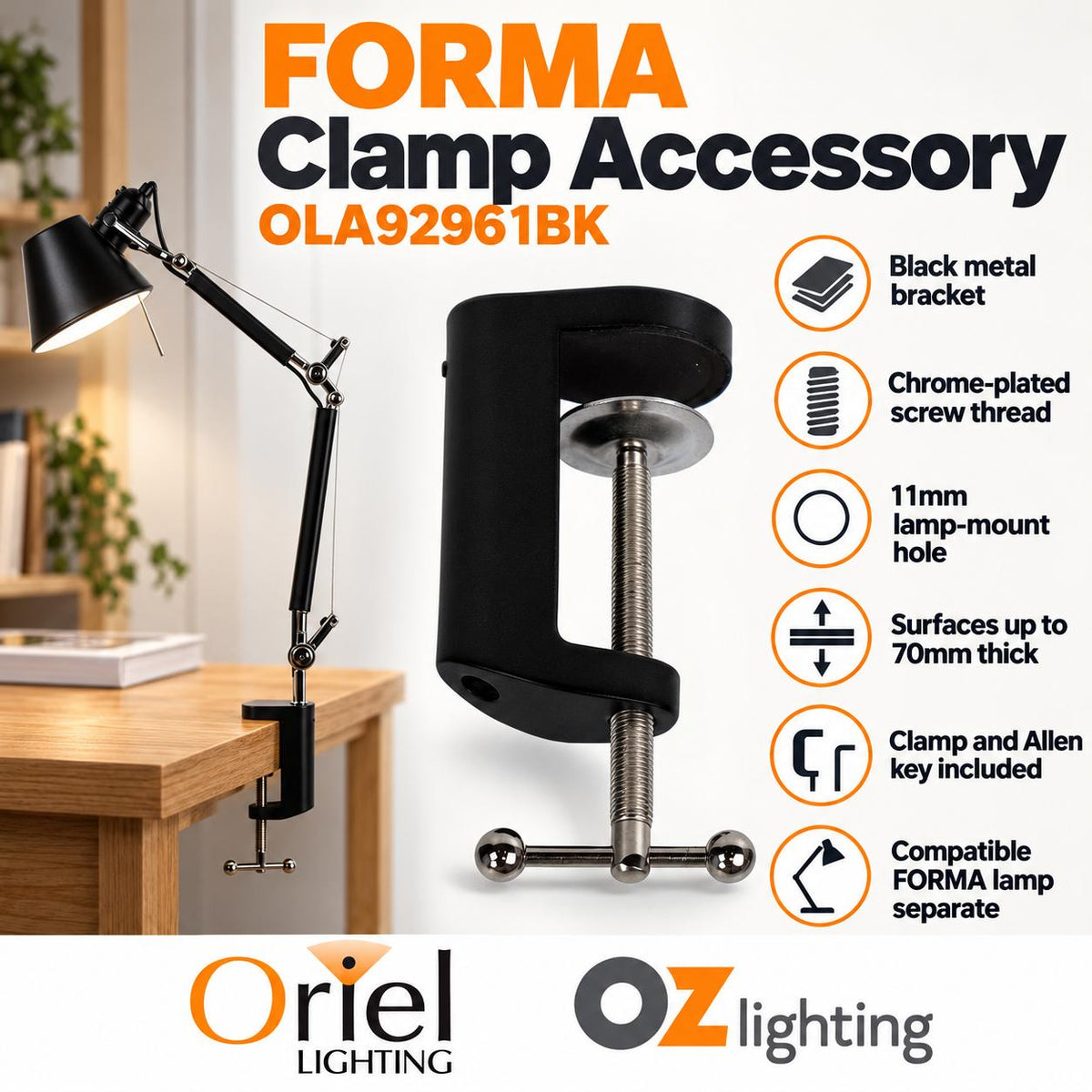 Oriel FORMA Task Lamp - Clamp Accessory For Forma-Oriel Lighting-Ozlighting.com.au