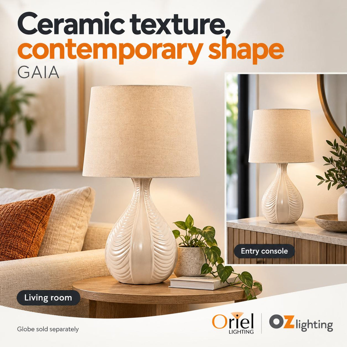 Oriel GAIA Table Lamp - Textured Ceramic-Oriel Lighting-Ozlighting.com.au
