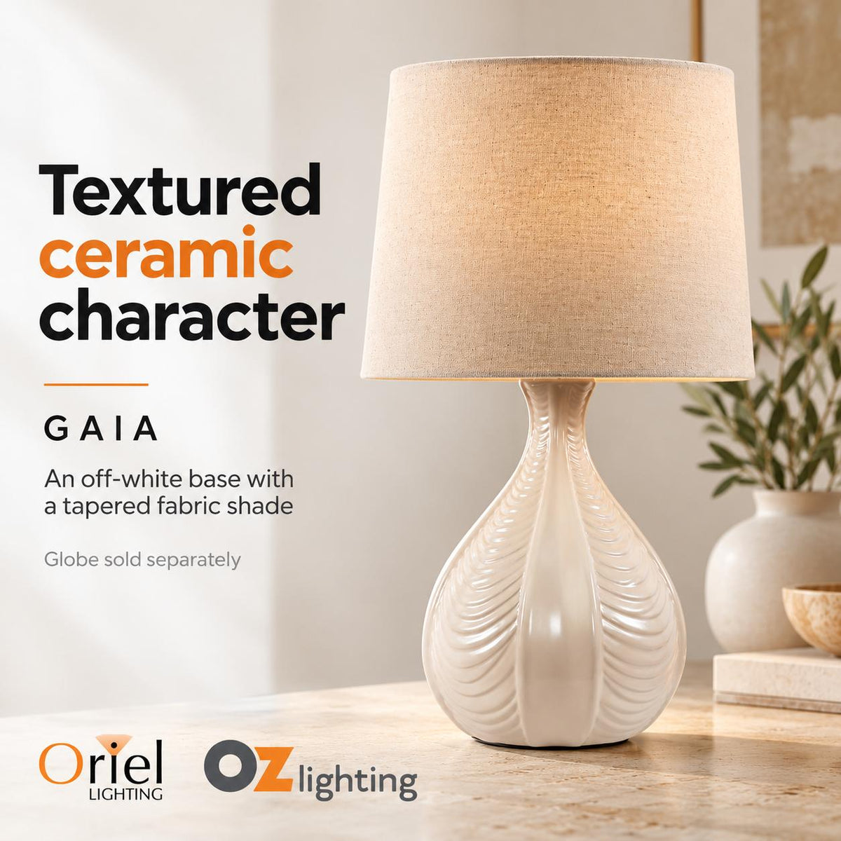 Oriel GAIA Table Lamp - Textured Ceramic-Oriel Lighting-Ozlighting.com.au