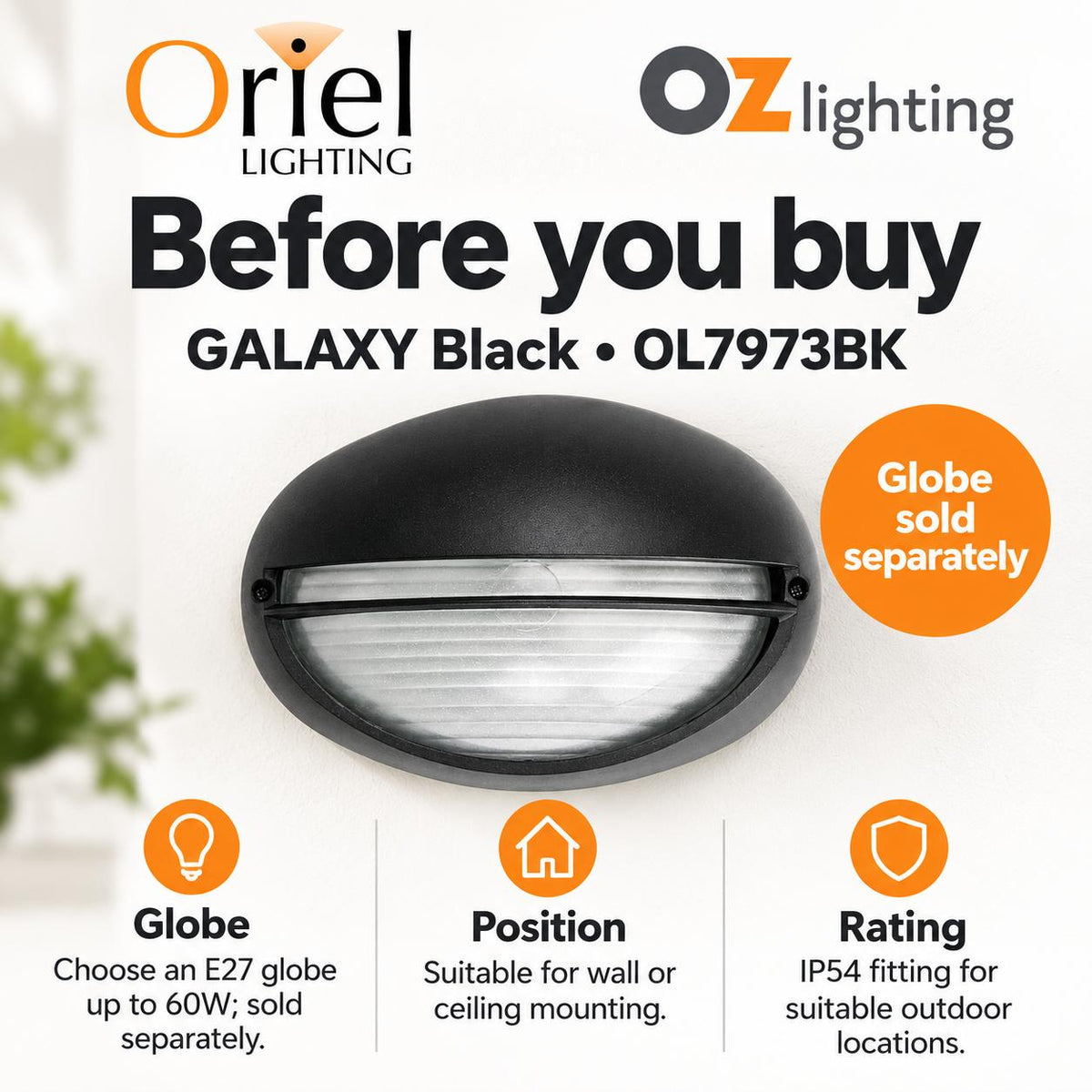 Oriel GALAXY Outdoor Bunker Light - Max. 60W, Classic Eyelid-Oriel Lighting-Ozlighting.com.au