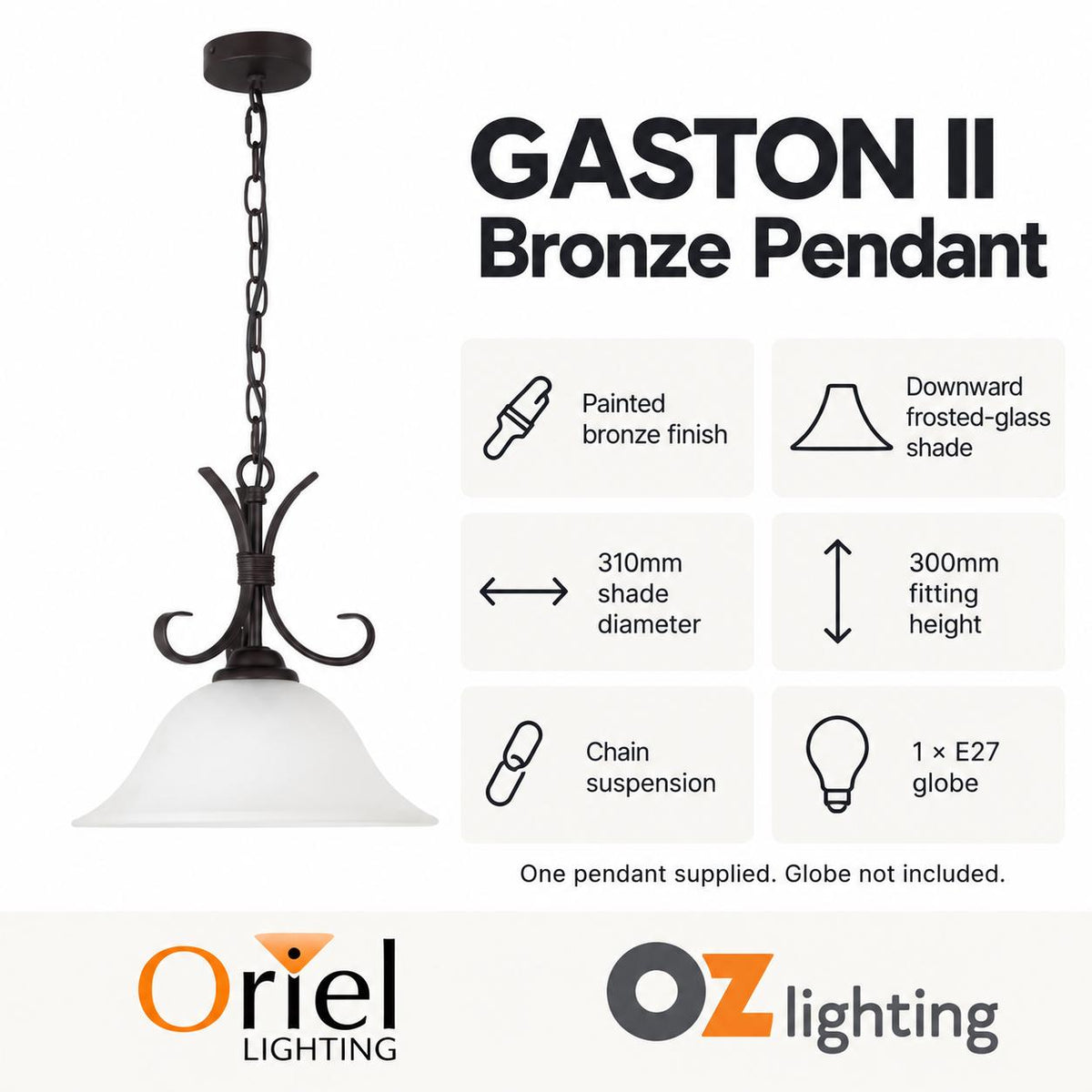 Oriel GASTON II Pendant - 1 Light-Oriel Lighting-Ozlighting.com.au