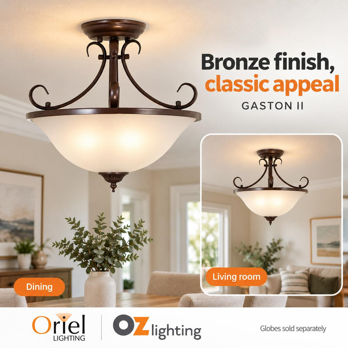 Oriel GASTON II Pendant - 3 Light Semiflush-Oriel Lighting-Ozlighting.com.au