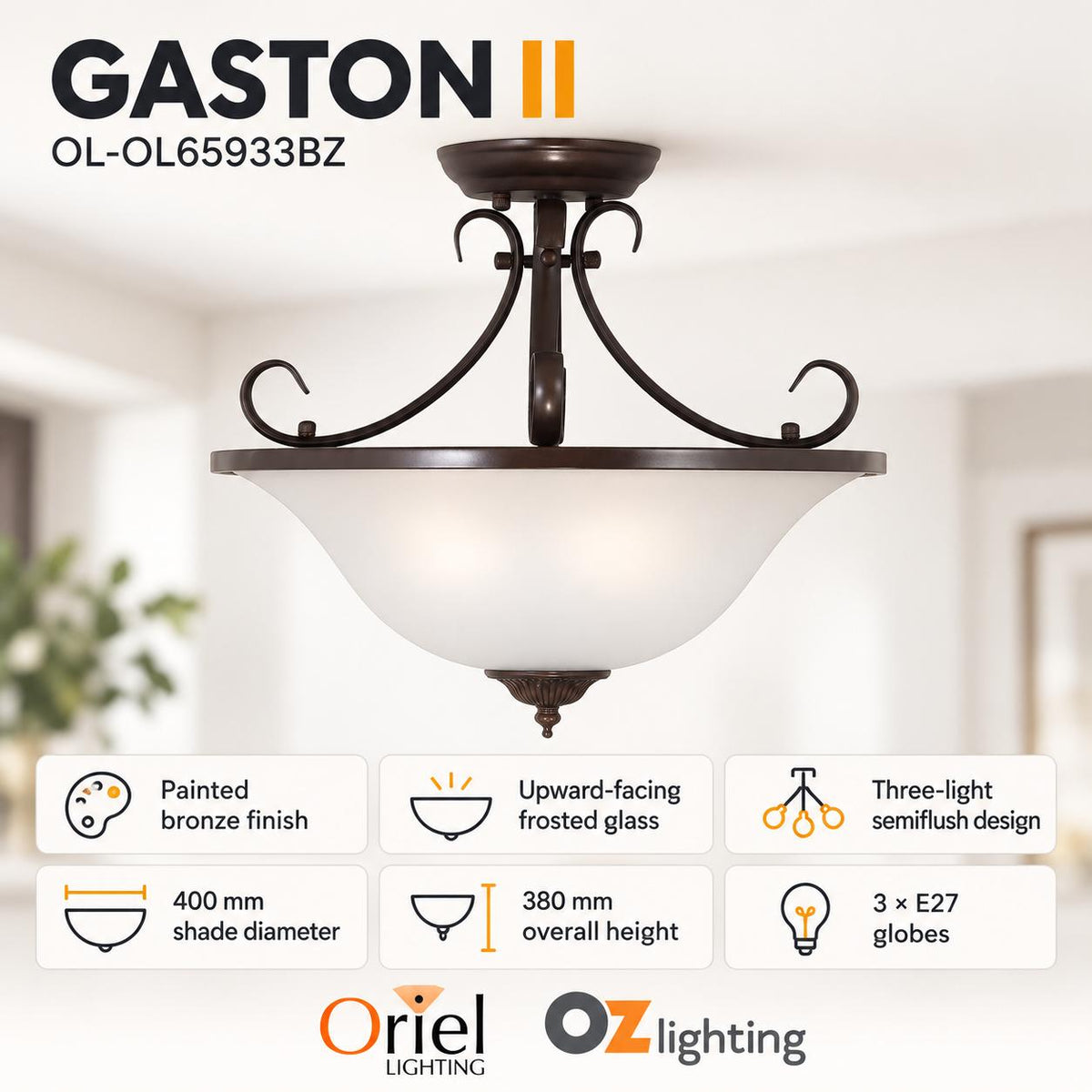 Oriel GASTON II Pendant - 3 Light Semiflush-Oriel Lighting-Ozlighting.com.au