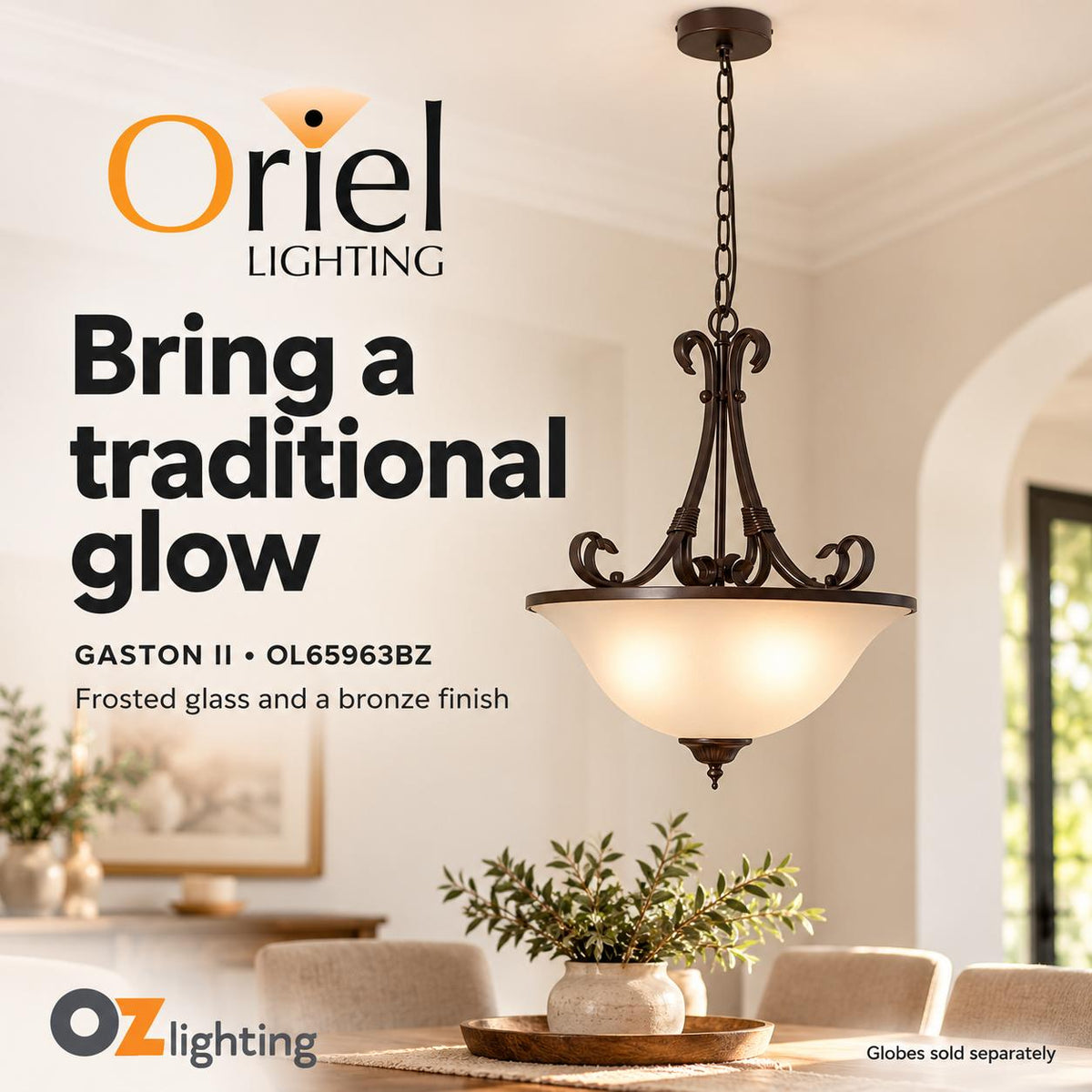Oriel GASTON II Pendant - 3 Light Traditional-Oriel Lighting-Ozlighting.com.au