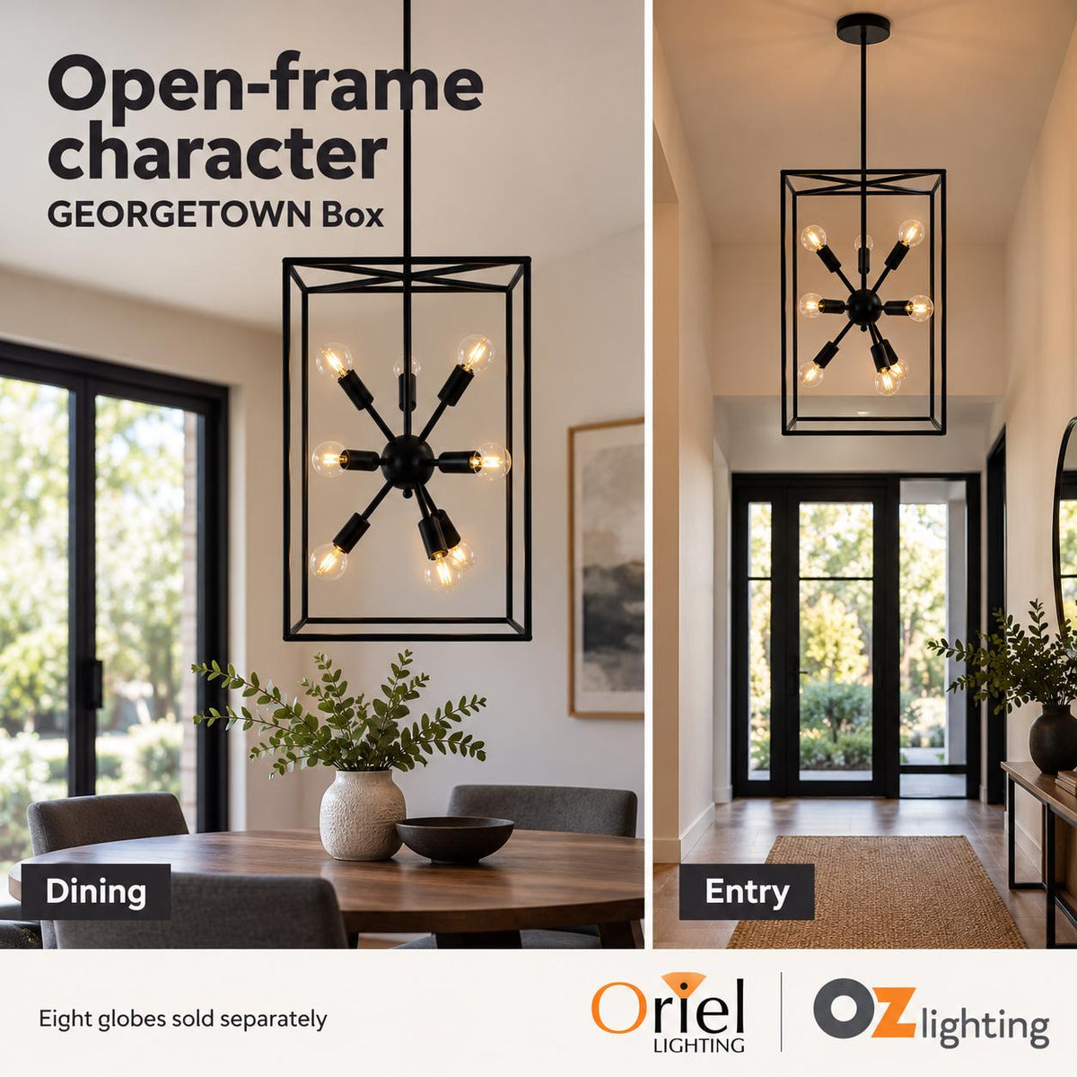 Oriel GEORGETOWN Pendant - 8 Light Designer Box Metal-Oriel Lighting-Ozlighting.com.au