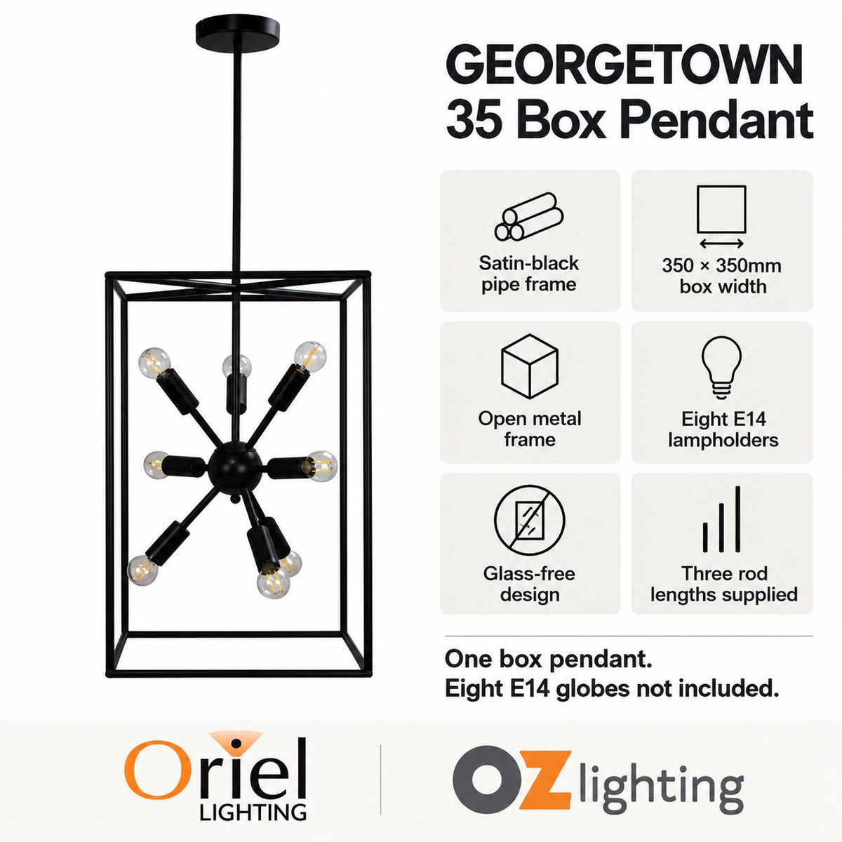 Oriel GEORGETOWN Pendant - 8 Light Designer Box Metal-Oriel Lighting-Ozlighting.com.au
