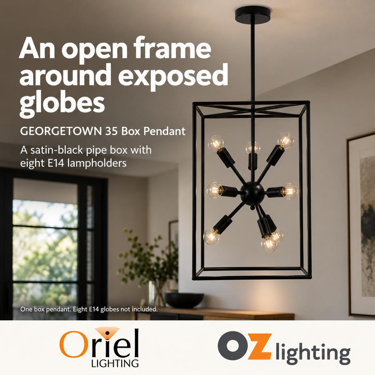 Oriel GEORGETOWN Pendant - 8 Light Designer Box Metal-Oriel Lighting-Ozlighting.com.au