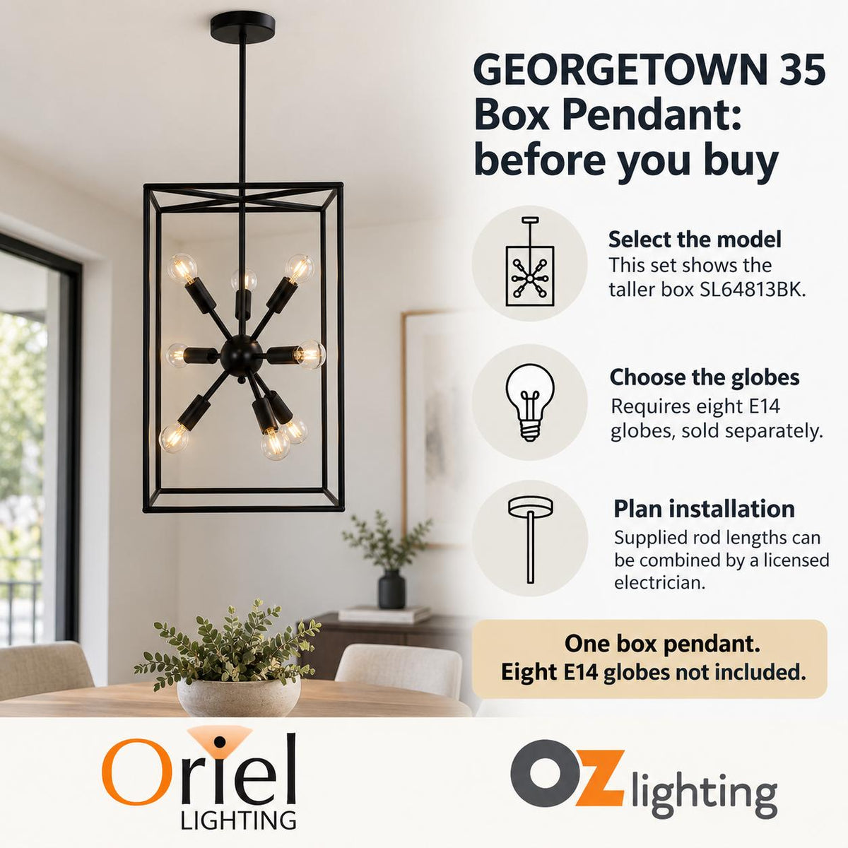 Oriel GEORGETOWN Pendant - 8 Light Designer Box Metal-Oriel Lighting-Ozlighting.com.au
