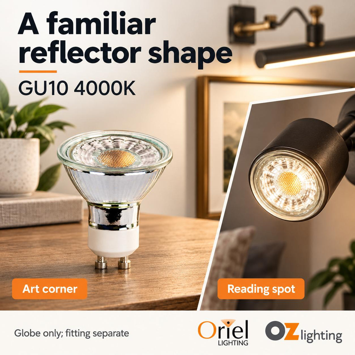 Oriel GLOBE-GU10 LED Globe - 6W, Smart Energy Management GU10 Shape Glass-Oriel Lighting-Ozlighting.com.au