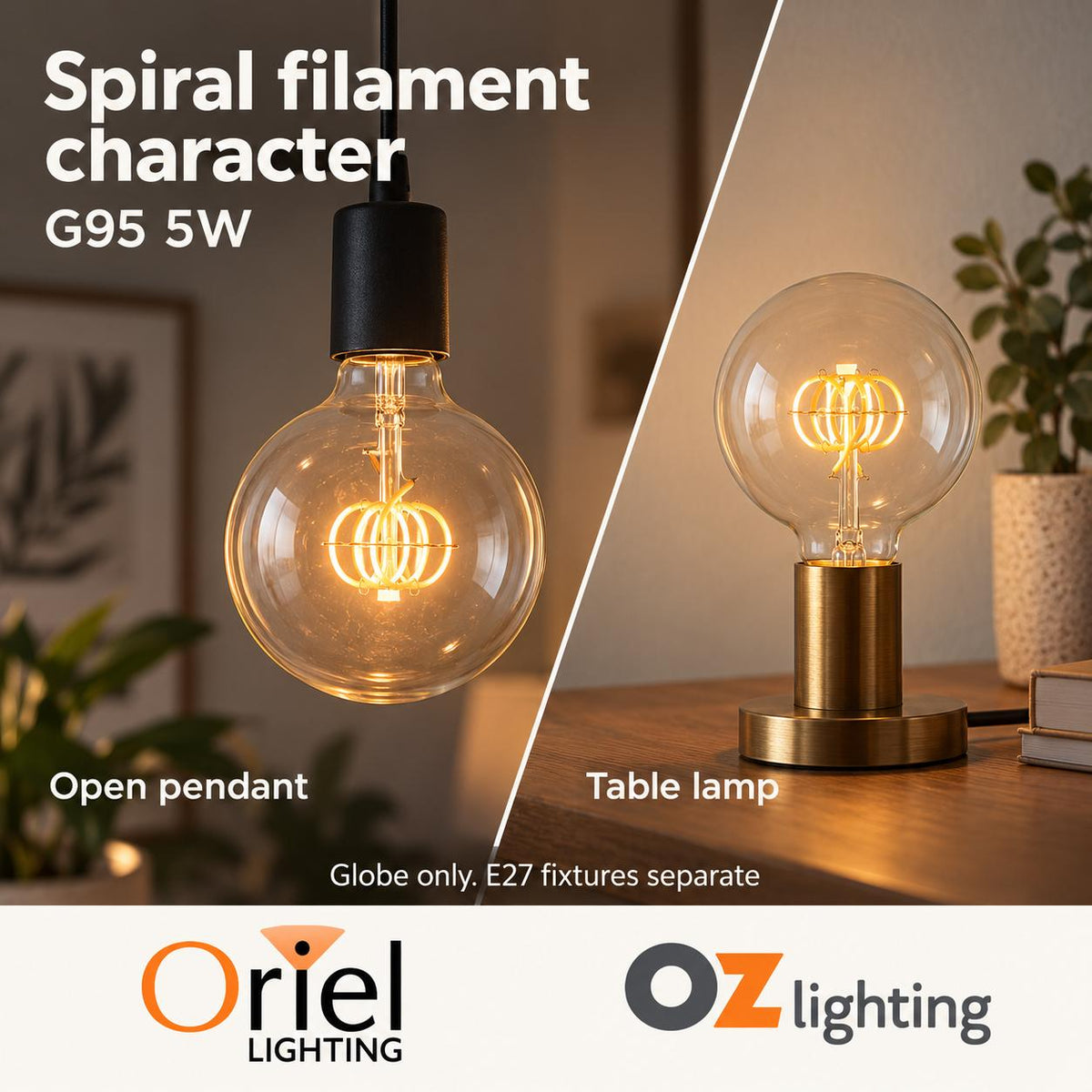 Oriel GLOBE-LF-G95 LED Globe - 5W, Dimmable G95 Spherical Shape Filament Clear Glass, 2200K, E27-Oriel Lighting-Ozlighting.com.au