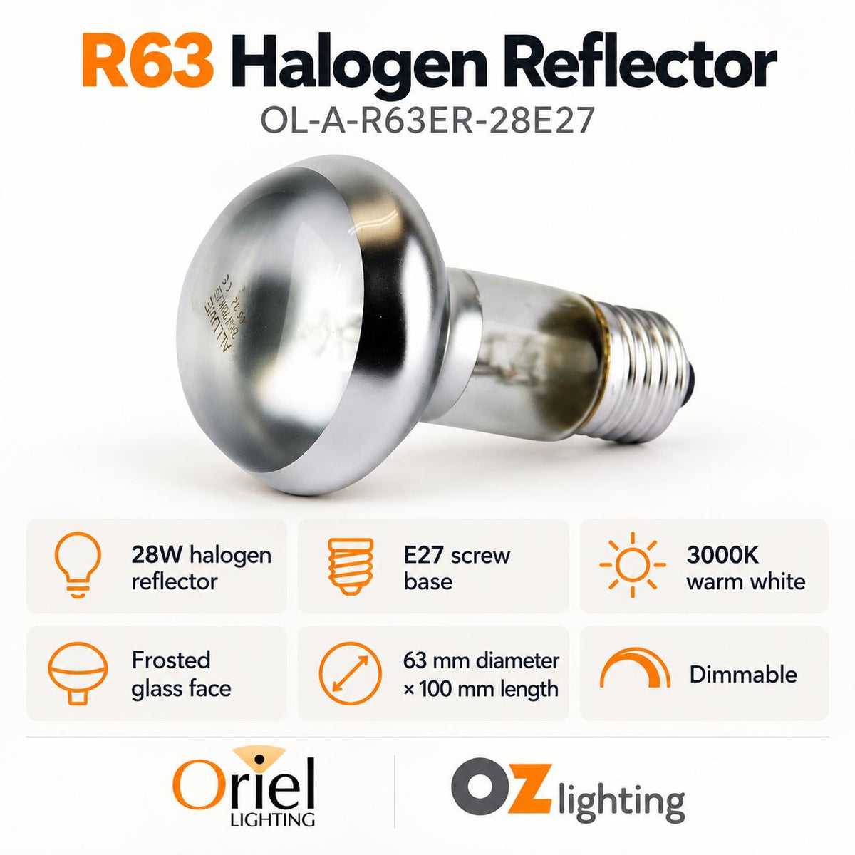 Oriel GLOBE-R63 Globe - 28W, R63 Halogen ER Reflector, E27-Oriel Lighting-Ozlighting.com.au