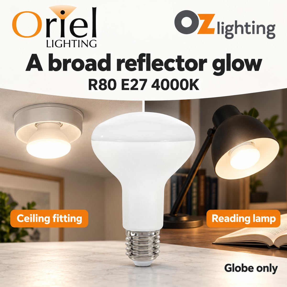 Oriel GLOBE-R80 LED Globe - 10W, R80 Reflector, 4000K, E27-Oriel Lighting-Ozlighting.com.au