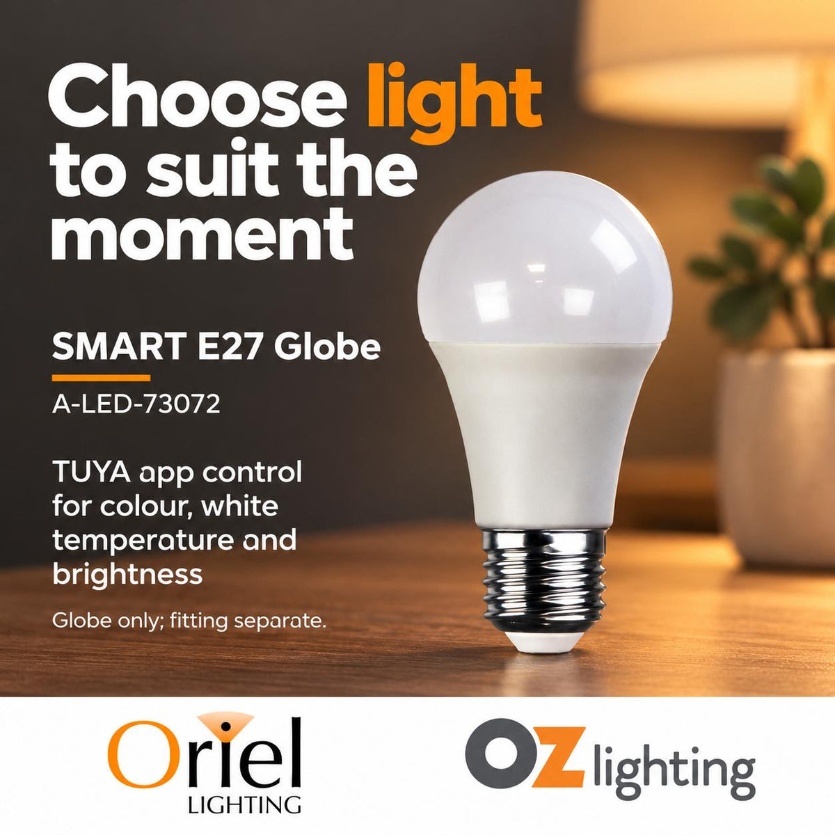 Oriel GLOBE-SMART Globe - 7W, GLS Shape Smart Light, E27-Oriel Lighting-Ozlighting.com.au