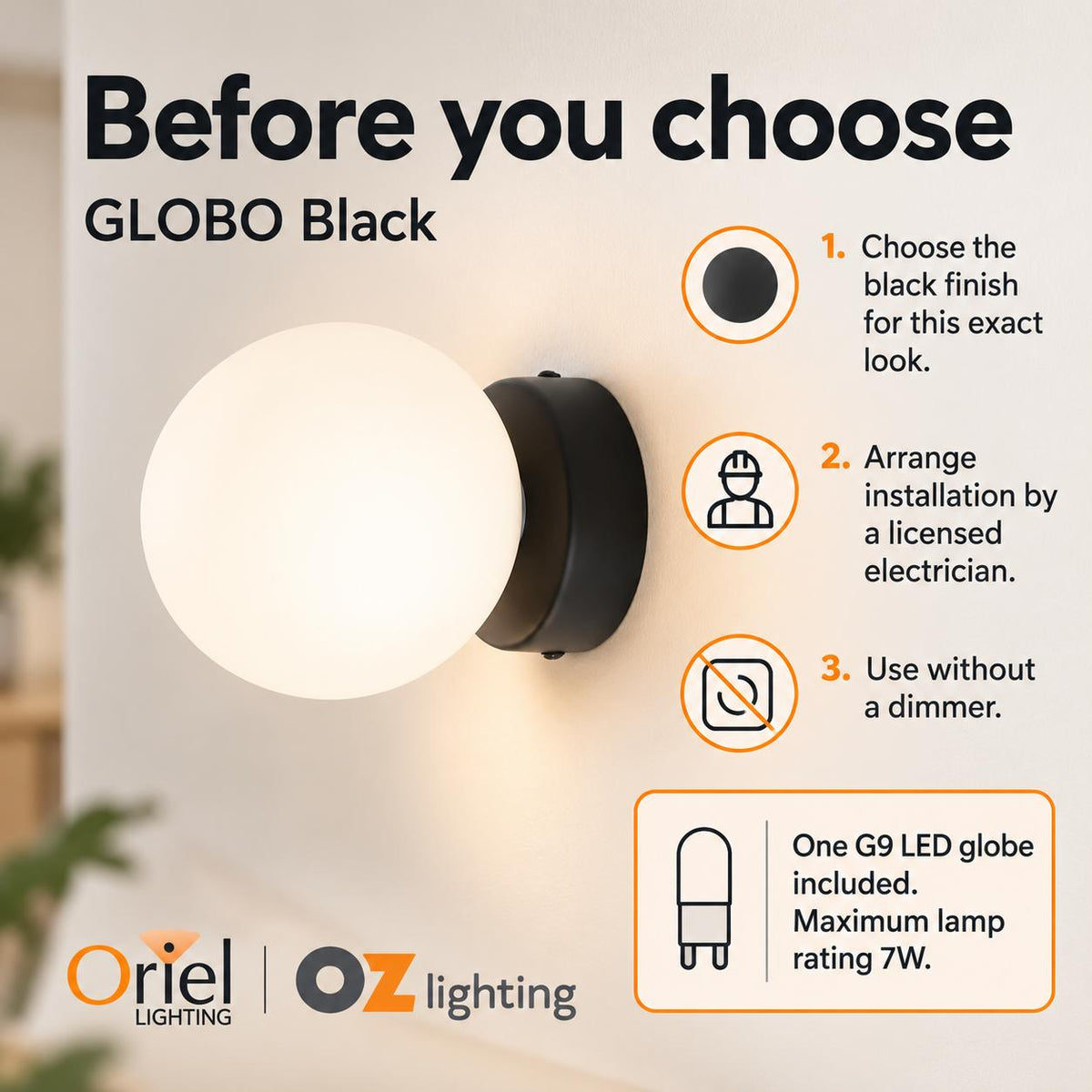 Oriel GLOBO Vanity Wall Light - 7W-Oriel Lighting-Ozlighting.com.au