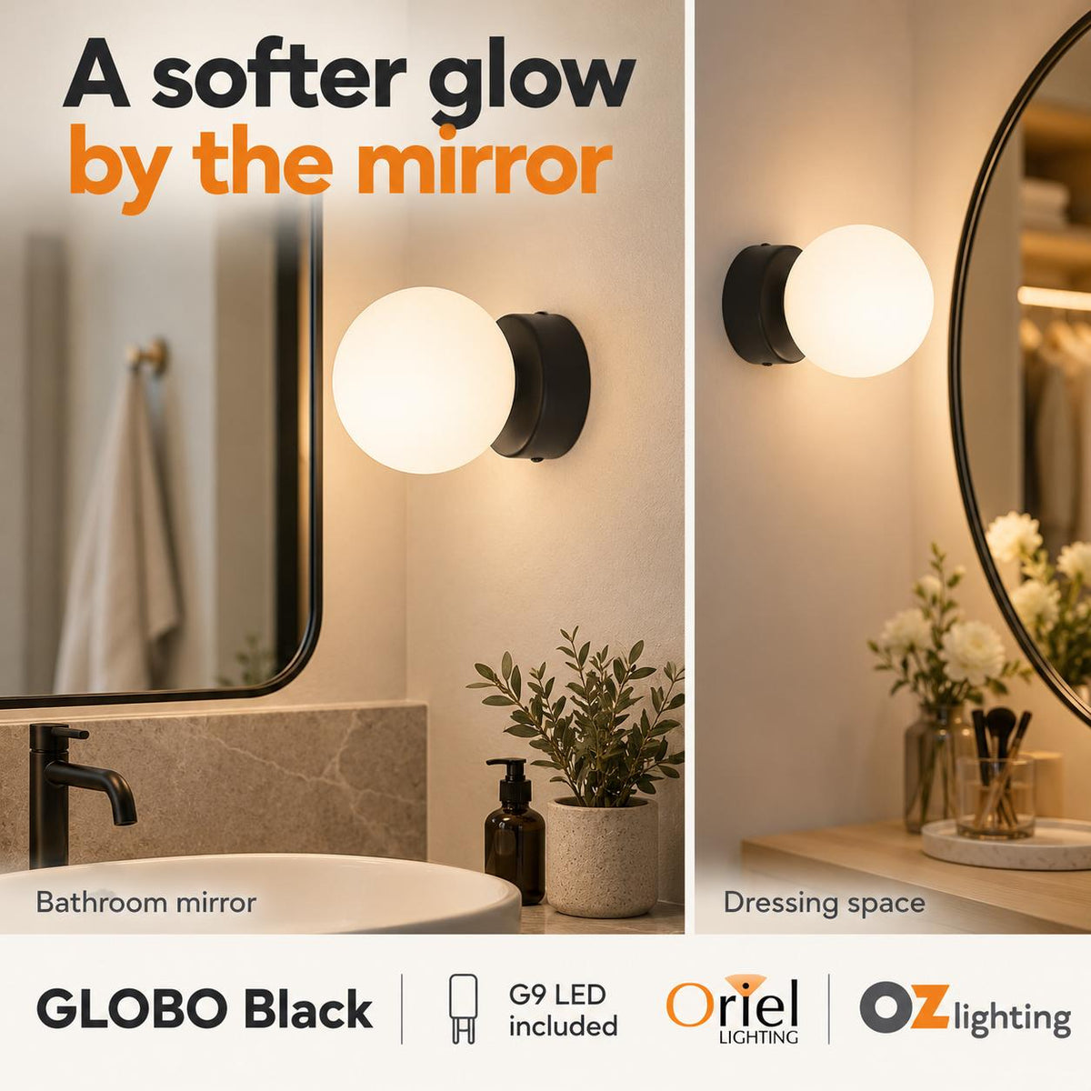 Oriel GLOBO Vanity Wall Light - 7W-Oriel Lighting-Ozlighting.com.au