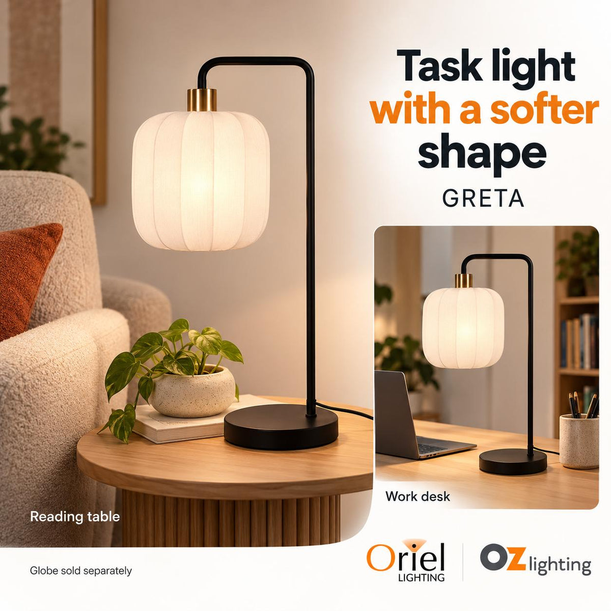 Oriel GRETA Task Lamp - Max. 42W, Decorative-Oriel Lighting-Ozlighting.com.au