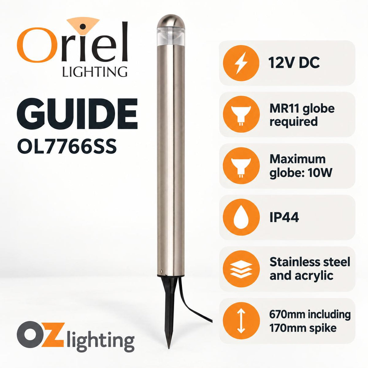 Oriel GUIDE Outdoor DIY Spike Light - 12V MR11 IP44, Garden Path - DRIVER REQUIRED-Oriel Lighting-Ozlighting.com.au