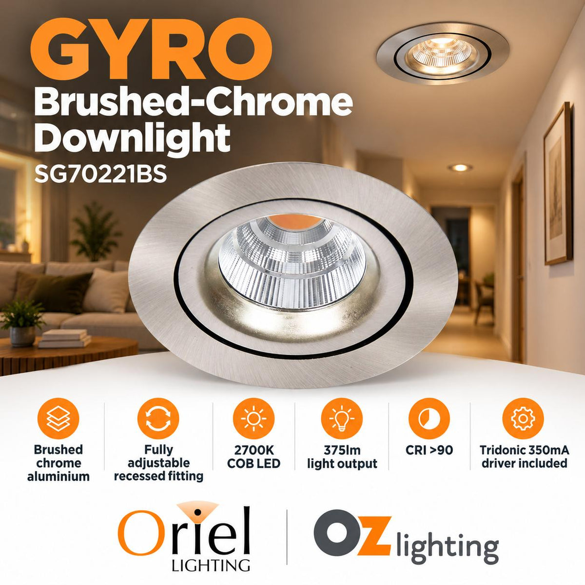 Oriel GYRO Recessed LED Downlight - Aluminum-Oriel Lighting-Ozlighting.com.au