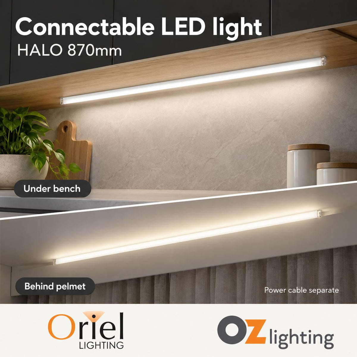 Oriel HALO LED Strip Light - 870mm/1175mm Connectable Indoor, 4000K-Oriel Lighting-Ozlighting.com.au