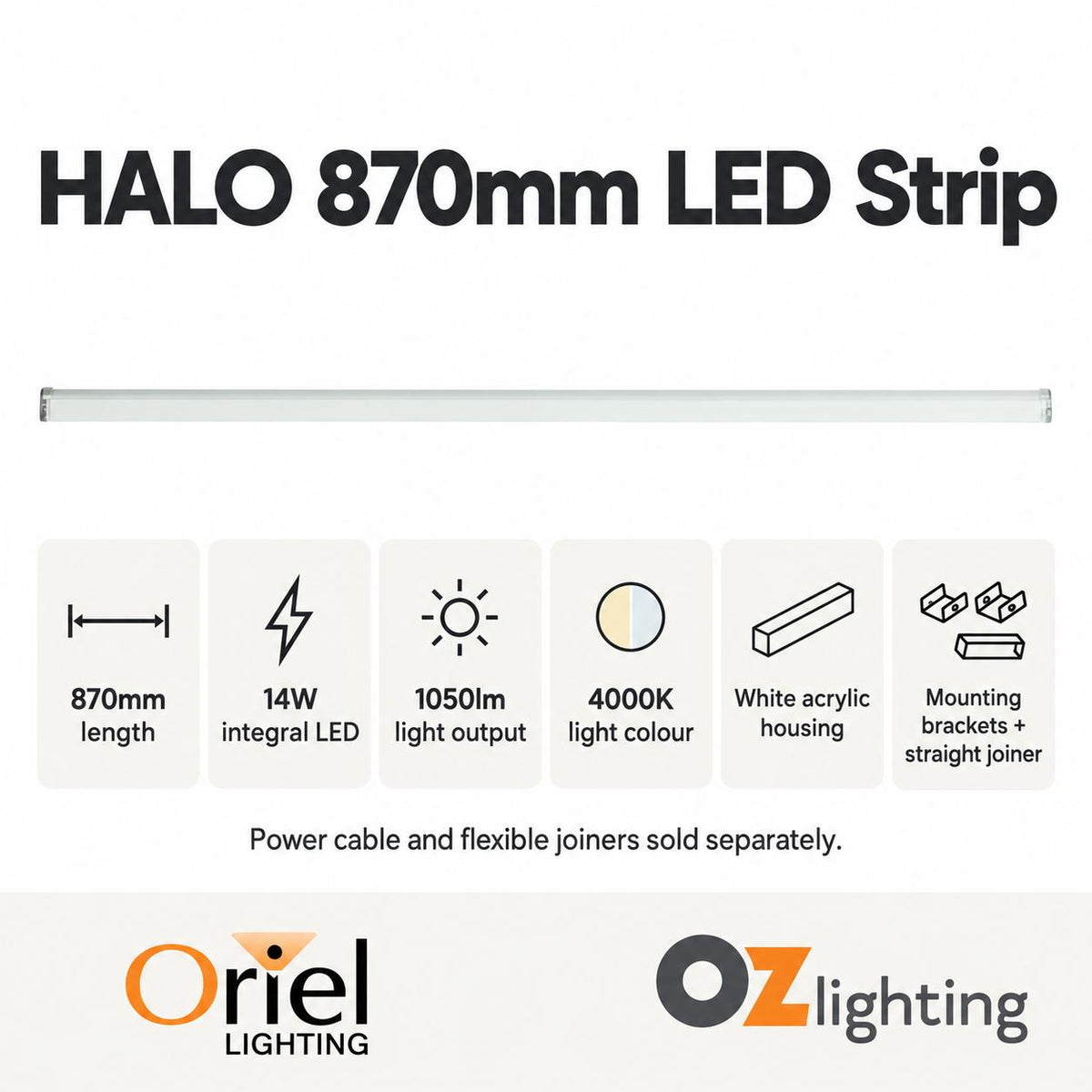 Oriel HALO LED Strip Light - 870mm/1175mm Connectable Indoor, 4000K-Oriel Lighting-Ozlighting.com.au