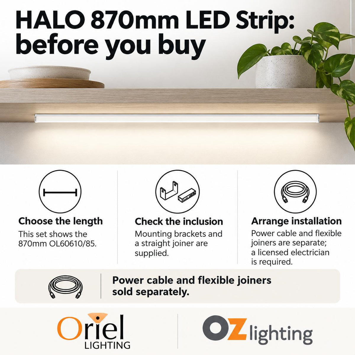 Oriel HALO LED Strip Light - 870mm/1175mm Connectable Indoor, 4000K-Oriel Lighting-Ozlighting.com.au