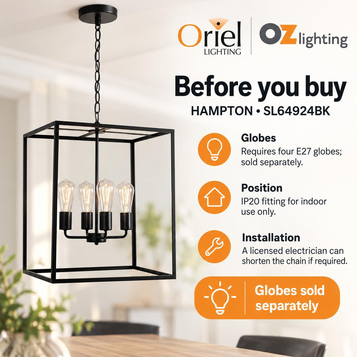 Oriel HAMPTON Pendant - 4 Light-Oriel Lighting-Ozlighting.com.au