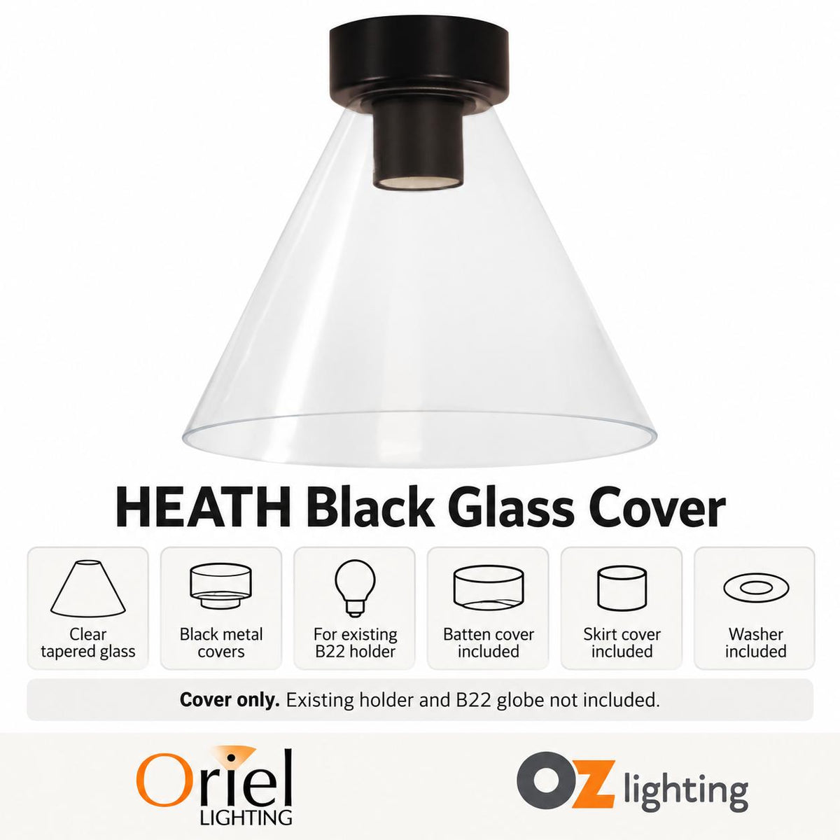 Oriel HEATH DIY Ceiling Light - Clear Glass Fit-Oriel Lighting-Ozlighting.com.au