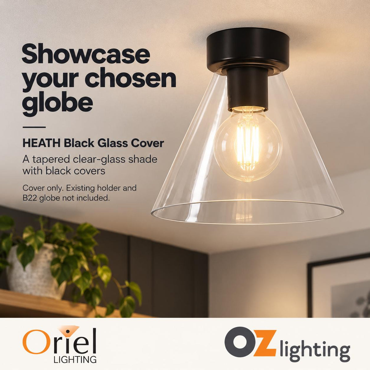 Oriel HEATH DIY Ceiling Light - Clear Glass Fit-Oriel Lighting-Ozlighting.com.au