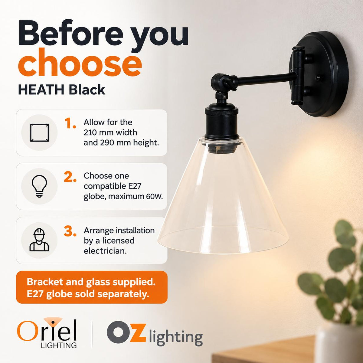 Oriel HEATH Wall Light - Swing Arm-Oriel Lighting-Ozlighting.com.au