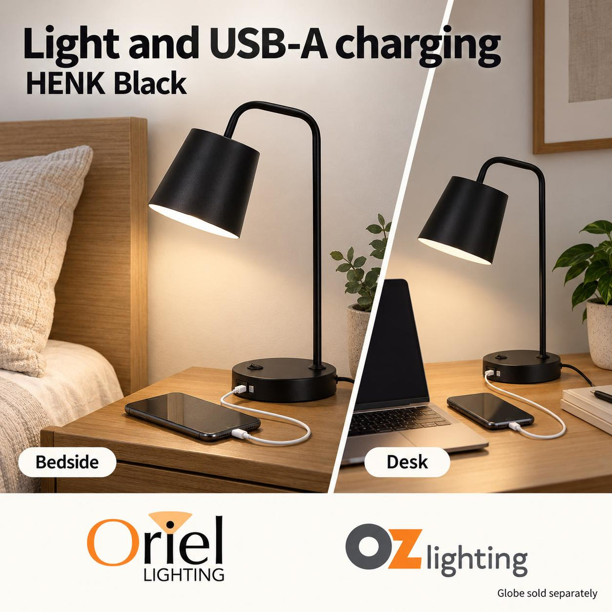 Oriel HENK Desk Lamp - with USB Socket-Oriel Lighting-Ozlighting.com.au