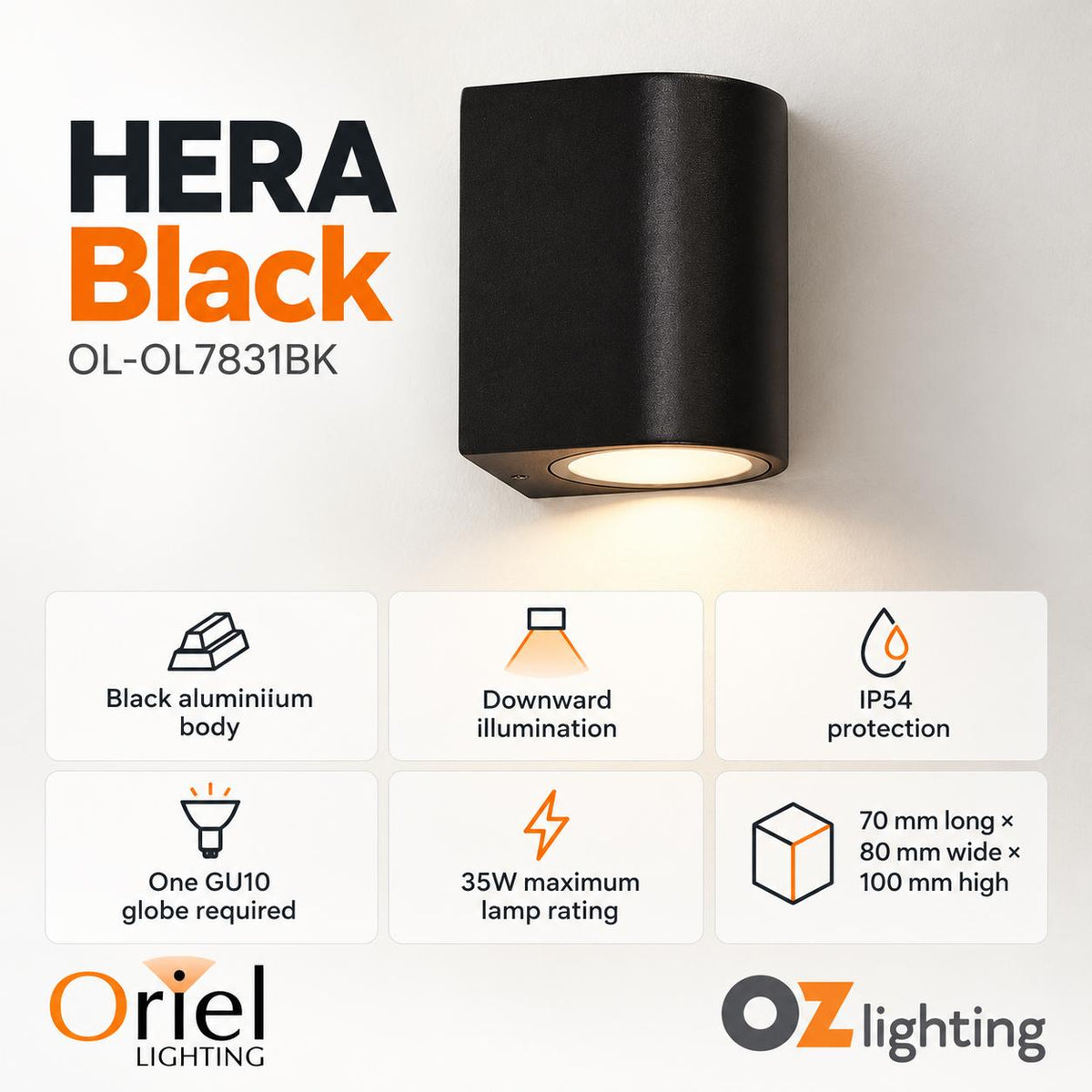 Oriel HERA Outdoor Wall Light - Max. 35W-Oriel Lighting-Ozlighting.com.au