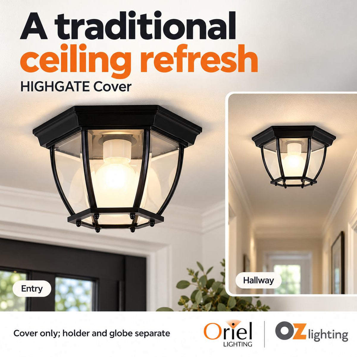 Oriel HIGHGATE DIY Batten Fix - Holder Cover Traditional Under Eave Outdoor Ceiling Light Shade Only-Oriel Lighting-Ozlighting.com.au