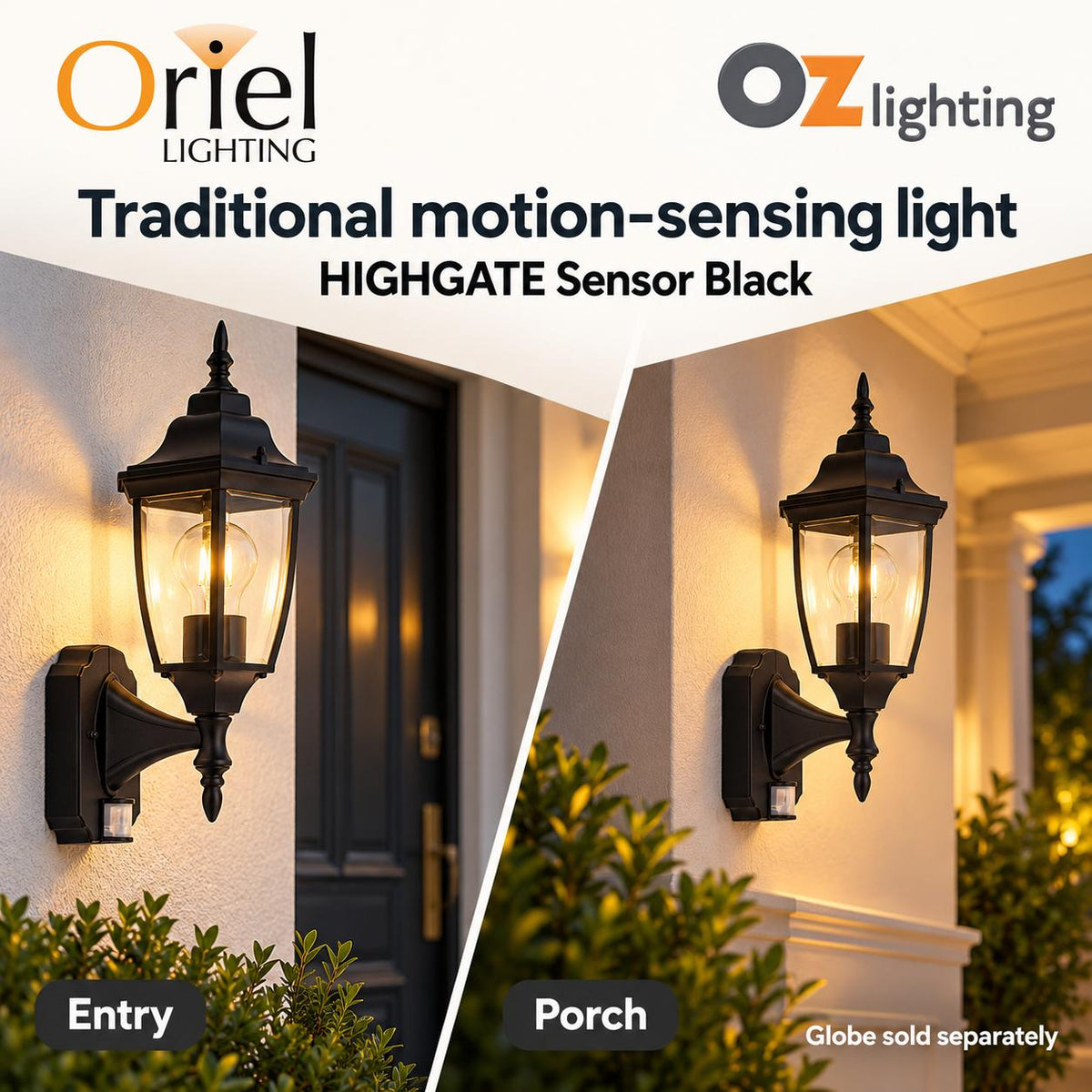Oriel HIGHGATE Outdoor Light - Max. 42W, with Motion Sensor-Oriel Lighting-Ozlighting.com.au