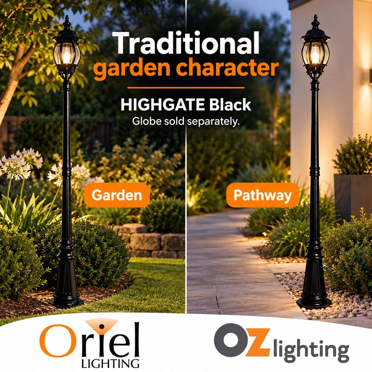 Oriel HIGHGATE Outdoor Post Light - Single Head Traditional Tall, IP44-Oriel Lighting-Ozlighting.com.au