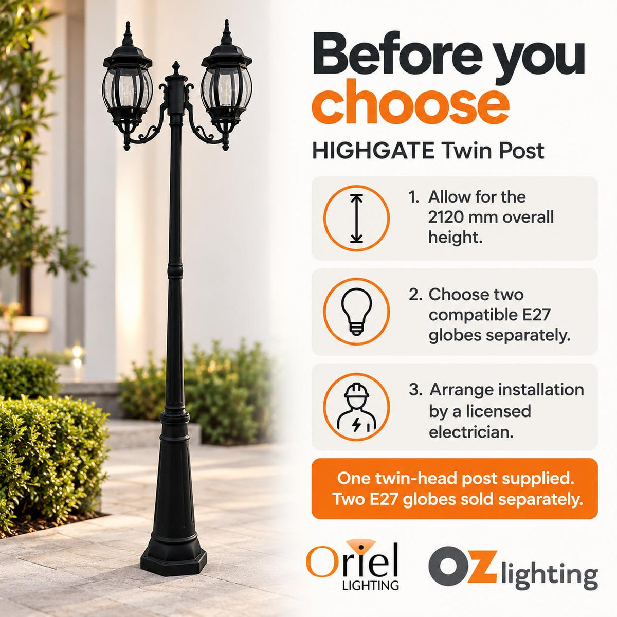 Oriel HIGHGATE Twin Post-Oriel Lighting-Ozlighting.com.au