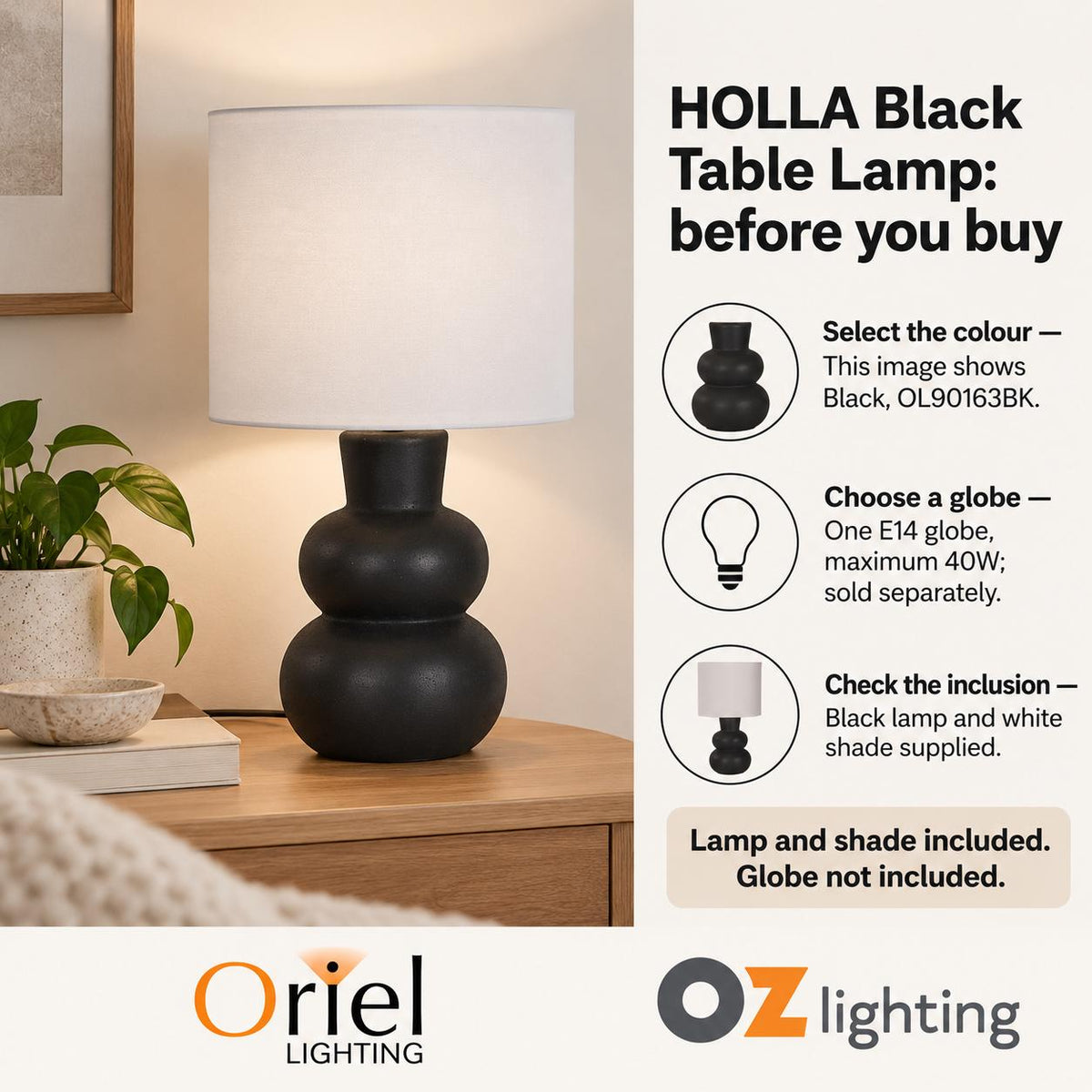 Oriel HOLLA Table Lamp - Ceramic Fabric Shade-Oriel Lighting-Ozlighting.com.au