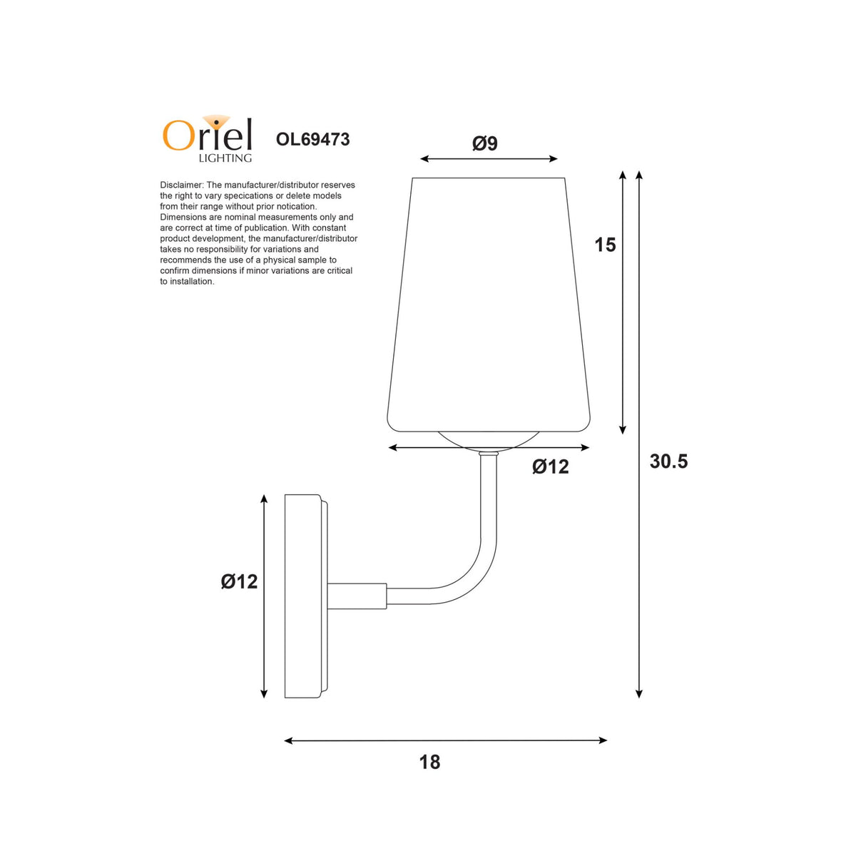 Oriel HOPLEY Wall Light Tapered Glass Bedside-Oriel Lighting-Ozlighting.com.au