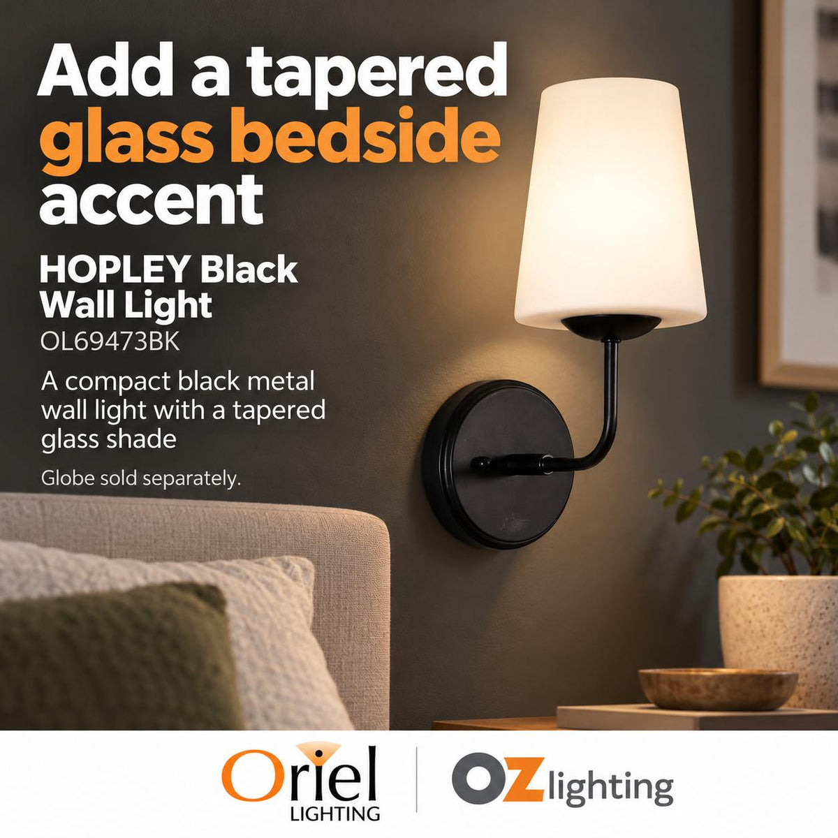 Oriel HOPLEY Wall Light - Tapered Glass Bedside-Oriel Lighting-Ozlighting.com.au