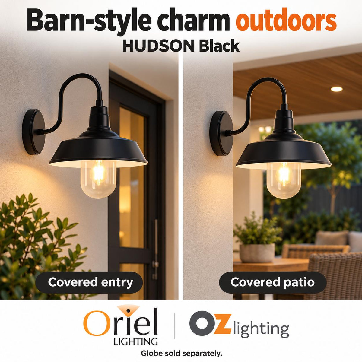 Oriel HUDSON Outdoor Wall Light - 1 Light Barn Style, IP44-Oriel Lighting-Ozlighting.com.au