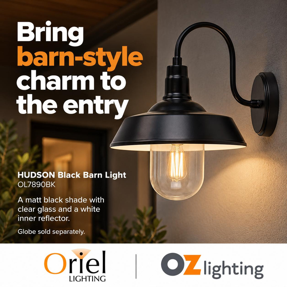 Oriel HUDSON Outdoor Wall Light - 1 Light Barn Style, IP44-Oriel Lighting-Ozlighting.com.au