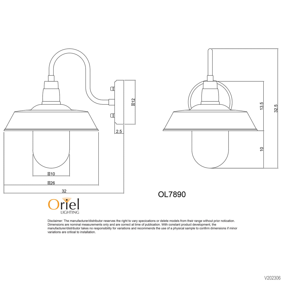 Oriel HUDSON - 1 Light Barn Style Exterior Wall Light IP44-Oriel Lighting-Ozlighting.com.au