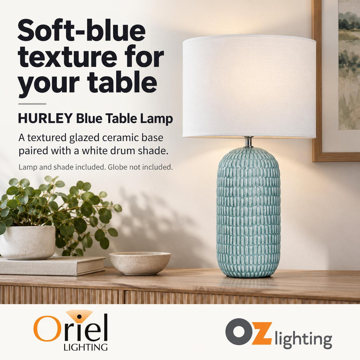 Oriel HURLEY Table Lamp - Ceramic, with Shade-Oriel Lighting-Ozlighting.com.au