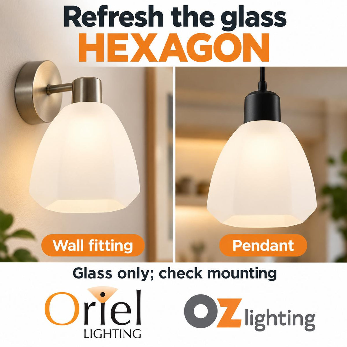 Oriel Hexagon Replacement Glass - 14cm-Oriel Lighting-Ozlighting.com.au