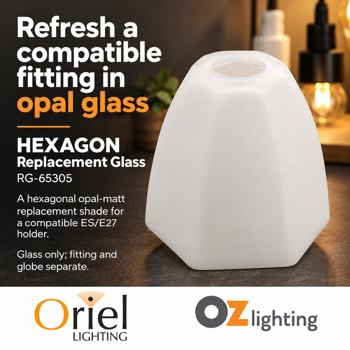 Oriel Hexagon Replacement Glass - 14cm-Oriel Lighting-Ozlighting.com.au