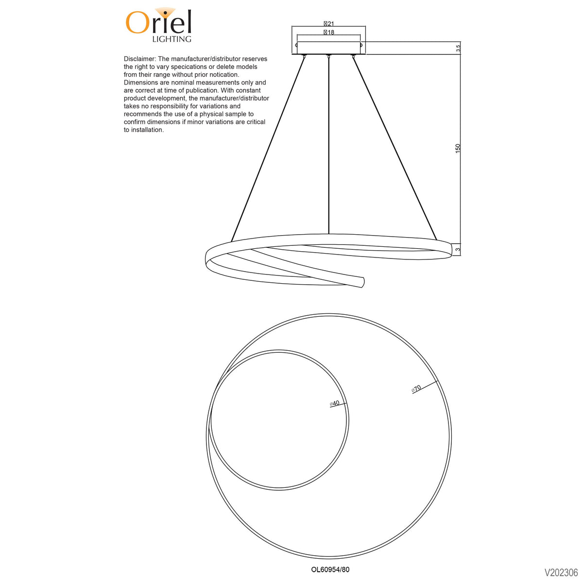 Oriel INFINITY - 50W Modern LED Spiral Ring Pendant - 4000K-Oriel Lighting-Ozlighting.com.au