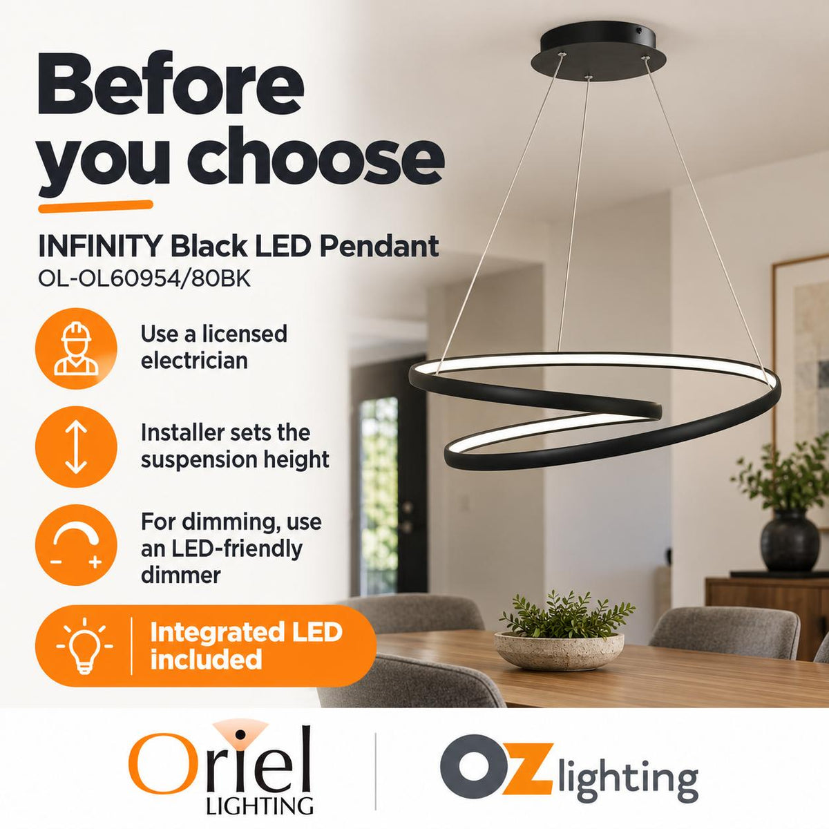 Oriel INFINITY LED Pendant - 50W, Modern Spiral Ring, 4000K-Oriel Lighting-Ozlighting.com.au