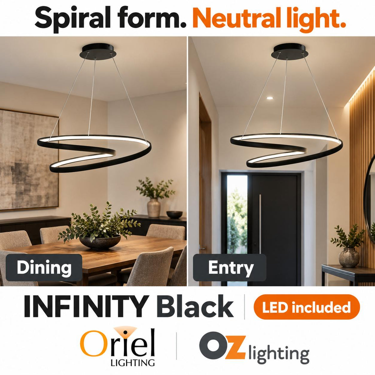 Oriel INFINITY LED Pendant - 50W, Modern Spiral Ring, 4000K-Oriel Lighting-Ozlighting.com.au