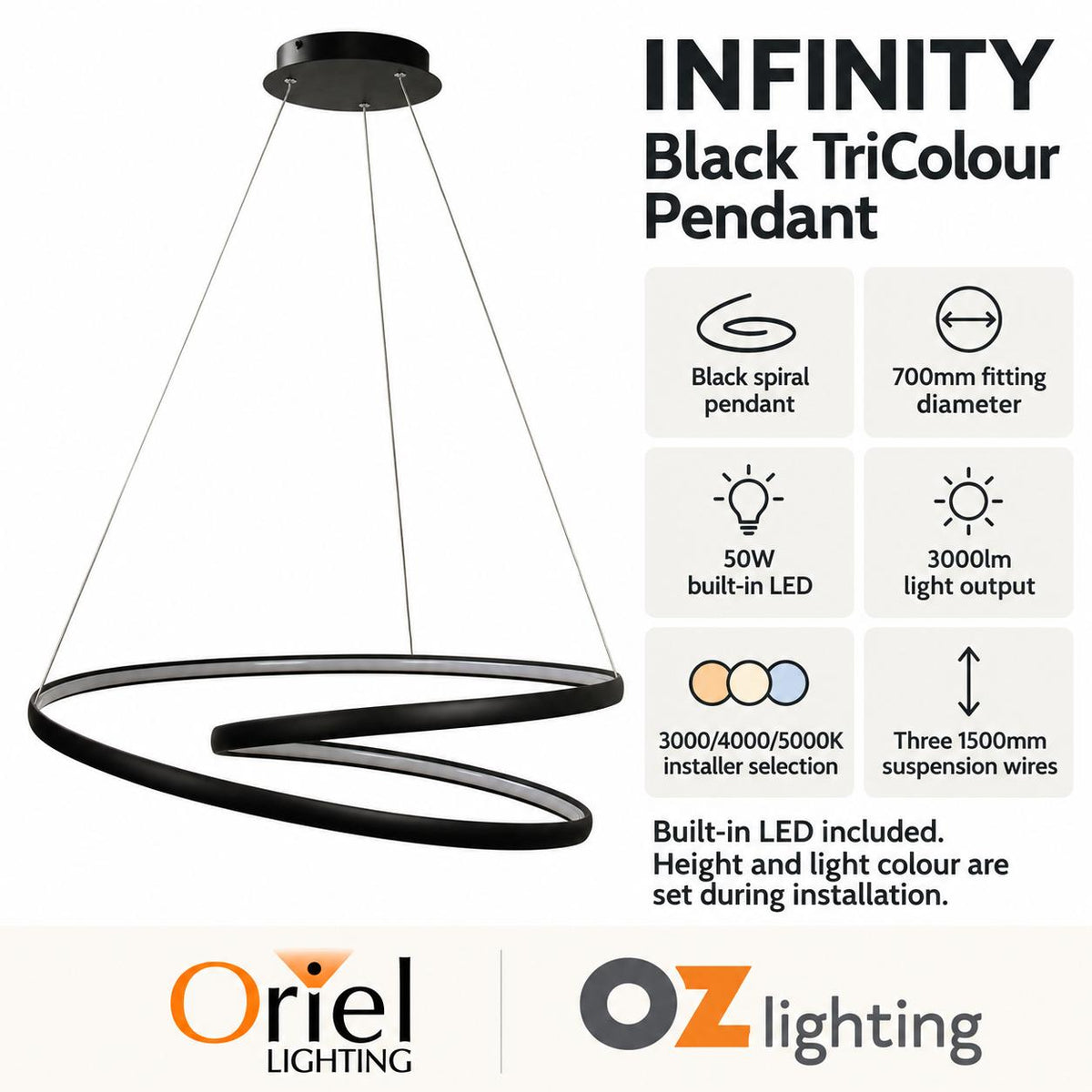 Oriel INFINITY LED Pendant - CTS Spiral-Oriel Lighting-Ozlighting.com.au