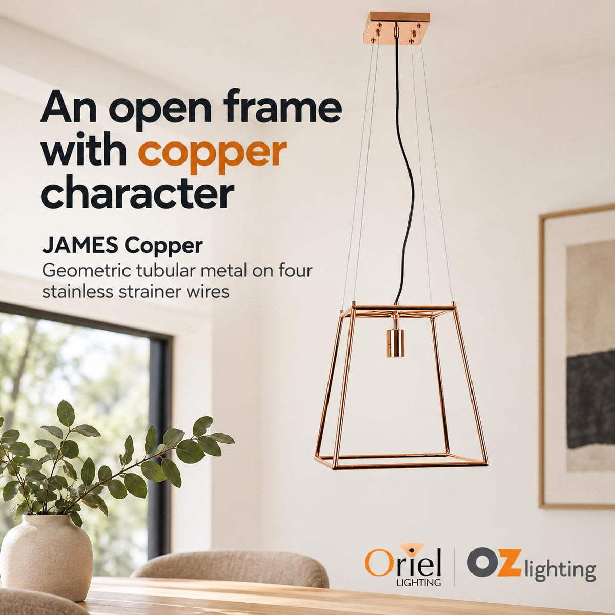 Oriel JAMES Pendant - E27, Copper-Oriel Lighting-Ozlighting.com.au